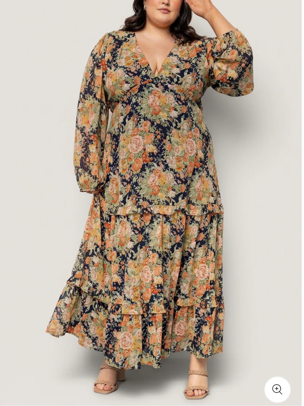 Baltic Born Bowman Navy Floral Deep V Long Sleeve Maxi Dress Plus Size 3X